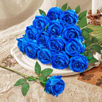 22 Pcs Artificial Blue Roses with Stems - Velvet Faux Flowers Bulk for Wedding Home Decor (Blue) - Image 2