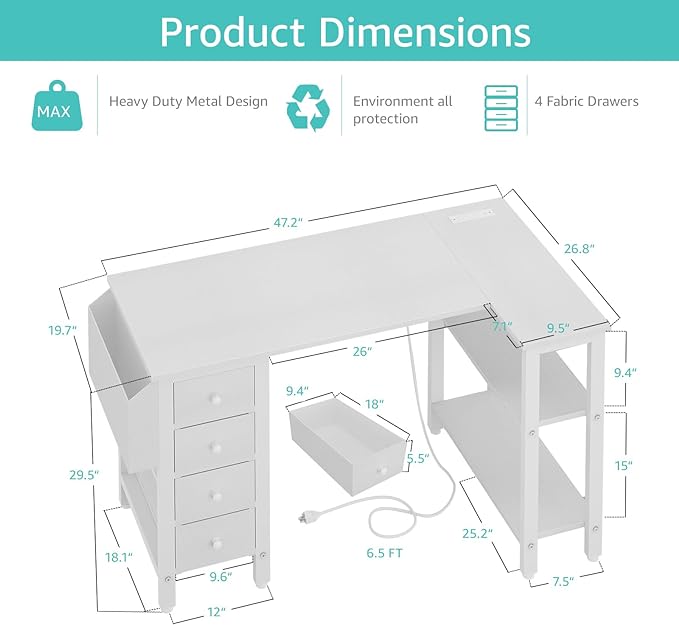 Lufeiya White L Shaped Computer Desk - Image 3