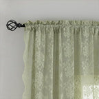 YJ YANJUN Vintage Lace Curtains 63 Inch Length-Elegant Floral Sage Green Sheer - Image 4