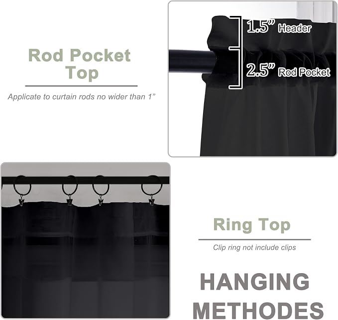 Black Sheer Curtain 90 Inches Long 2 Panels Set, Solid Filmy Drapes - Image 3