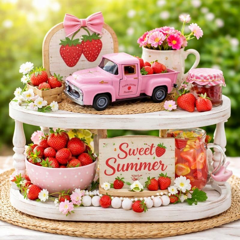 5.7In Pink Strawberry Vintage Truck with 6 Resin Strawberries - Image 2