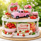 5.7In Pink Strawberry Vintage Truck with 6 Resin Strawberries - Image 2