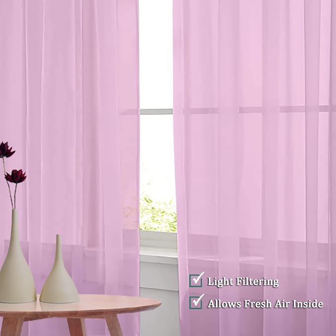Light Pink Sheer Curtains 108 Inches Long, Light Filtering Semi Transparent - Image 6