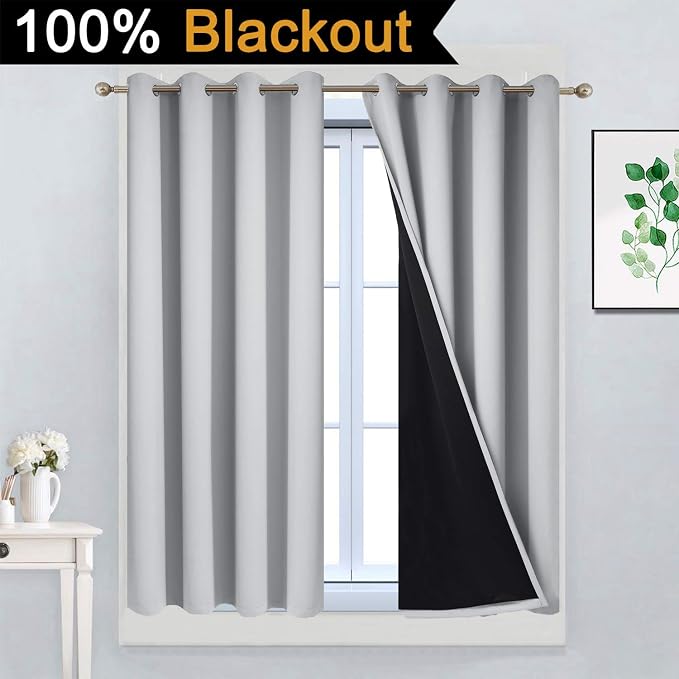 Yakamok Light Grey 100% Blackout Curtains 45 Inches Long 52" Wide 2 Panel | - Image 2