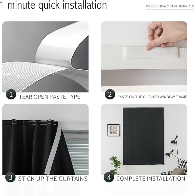 Portable Light Blocking Curtains Self Stick Design Removable Adhesive Window - Image 3