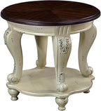 Round End Table for Living Room, Solid Wood Sofa Side Table by FGXJY