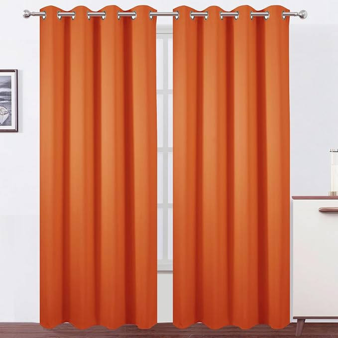 Blackout Curtains 52 x 120 Inch Long Orange Curtains Set of 2 Panels Room by Lemomo