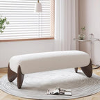 homary Curva Modern White Boucle King Size Platform Bed Set & Bedroom Bench - Image 4