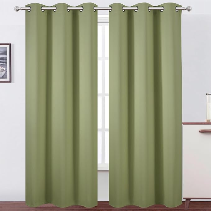 Sage Green Thermal Blackout Curtains/42 x 95 Inch/Set of 2 Panels Room by Lemomo