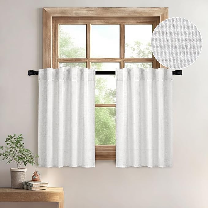 MIULEE Bleached Linen Kitchen Curtain 36 Inch Length 2 Panels Farmhouse | by MIULEE