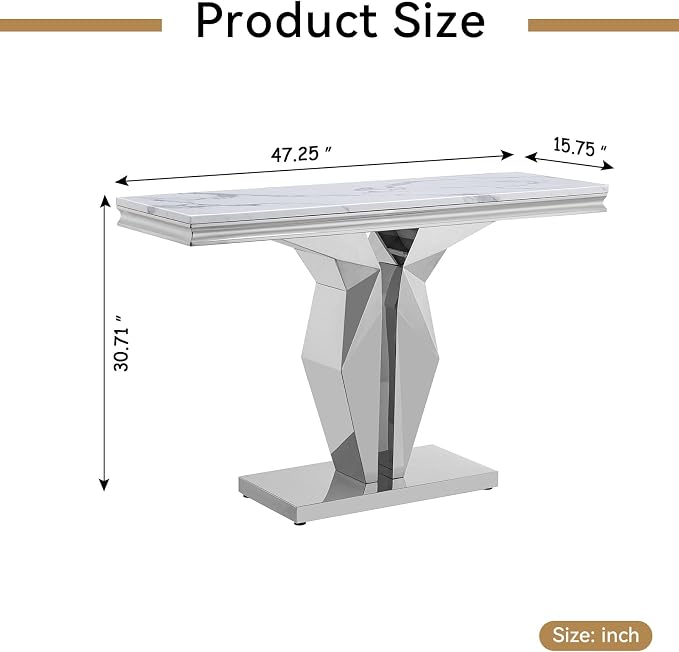 Henf 47" Marble Console Table Modern White Faux Marble Entryway Table - Image 2