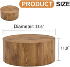 Round Coffee Table, 23.6" Modern Wood Drum Coffee Table, Round Accent Center - Image 2