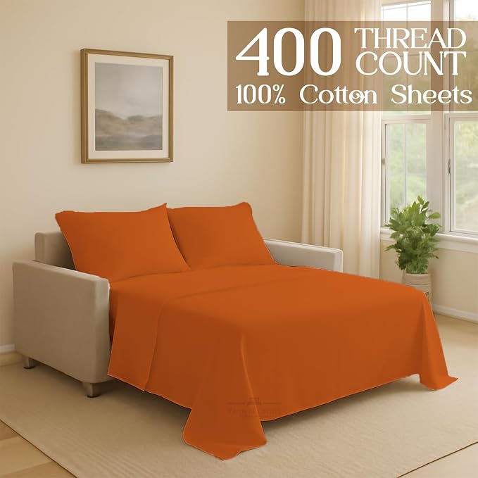 Sleeper Sofa Bed Sheet, 100% Cotton 400 Thread Count, 4 Piece Set, Deep Pocket - Image 2