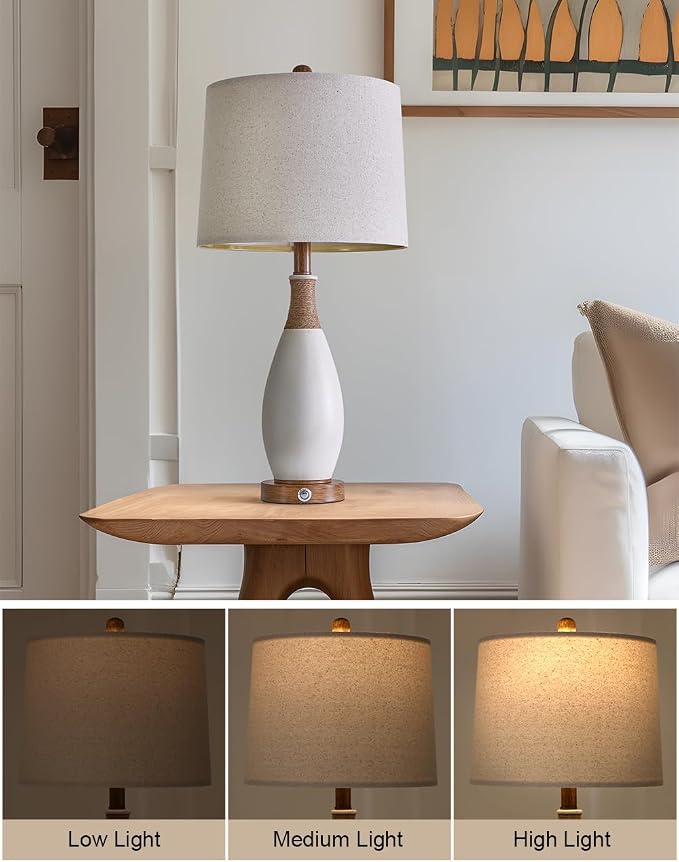 OYEARS 24.5” 3-Way Dimmable Touch Control Bedside Table Lamp Set of 2 - Image 2