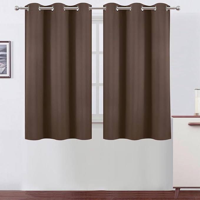 Chocolate Brown Blackout Curtains 42 x 54 Inch Length Set of 2 Panels Grommet by Lemomo