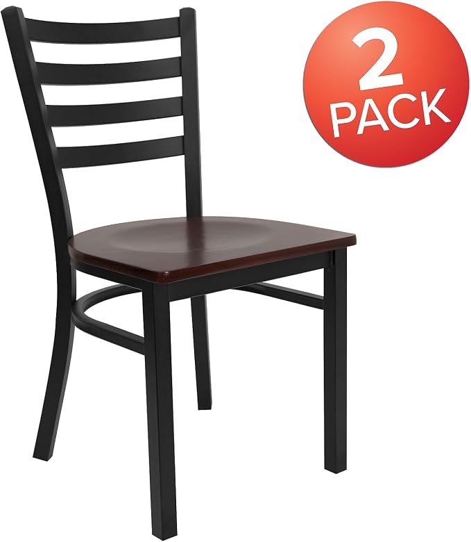 Flash Furniture 2 Pack HERCULES Series Black Ladder Back Metal Restaurant Chair - Image 4