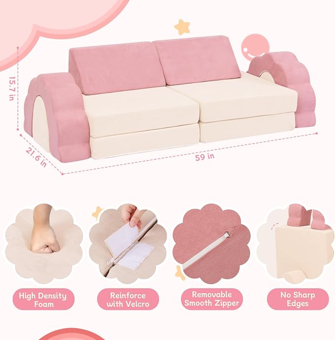 LOAOL Kids Couch 10PCS, Modular Kids Play Couch, Imaginative Convertible Play - Image 2