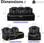 Power Recliner Sofa Set, Breathing Leather Reclining Sofa Set, Recliner Couch - Image 2