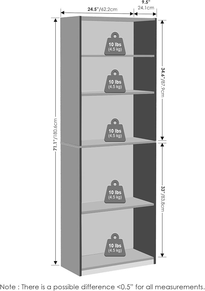 Furinno Jaya Simply Book Shelf, 5-Tier Bookshelf, Bookcase - Image 3