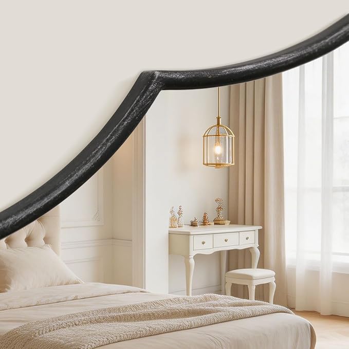 Besdomus Oversized Scalloped Black Mirror: 54"x34" Modern Minimalist Wood Frame - Image 5