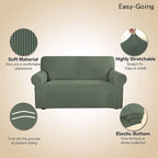 Easy-Going Stretch Loveseat Couch Covers Washable Greyish Green | 1-Piece - Image 3