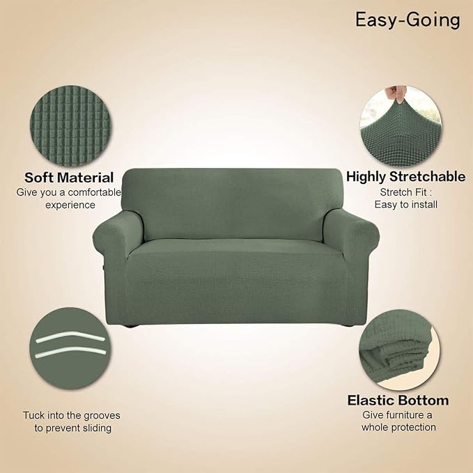 Easy-Going Stretch Loveseat Couch Covers Washable Greyish Green | 1-Piece - Image 3