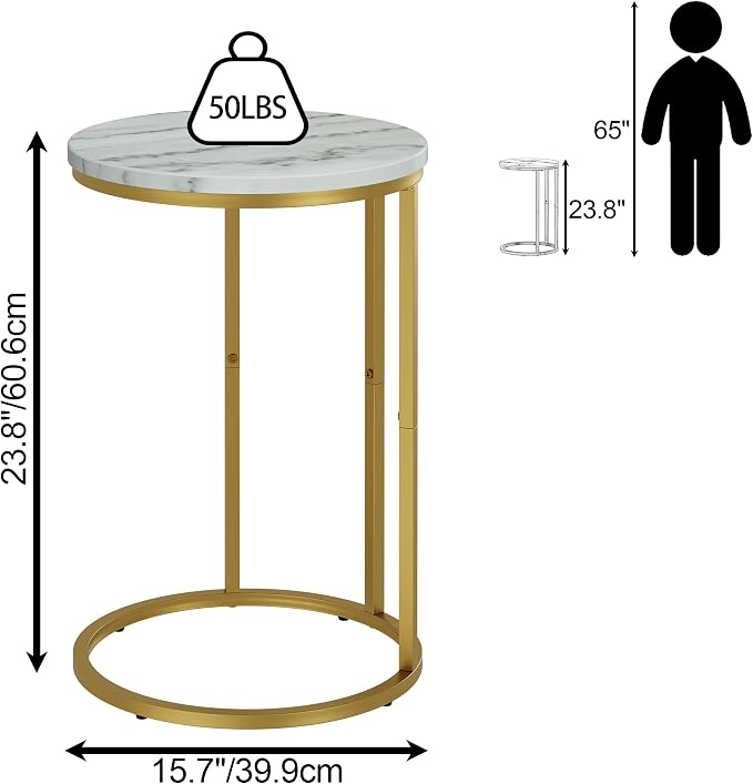 Function Home C Table End Table, Marble C Shaped Sofa Side Table, Couch Tables - Image 3