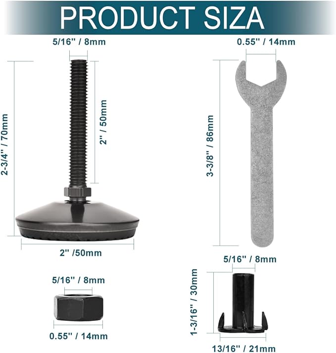 8 Set M8 Leveling Feet with 4-Pronged T Nut, Adjustable Leg Levelers Heavy Duty - Image 4