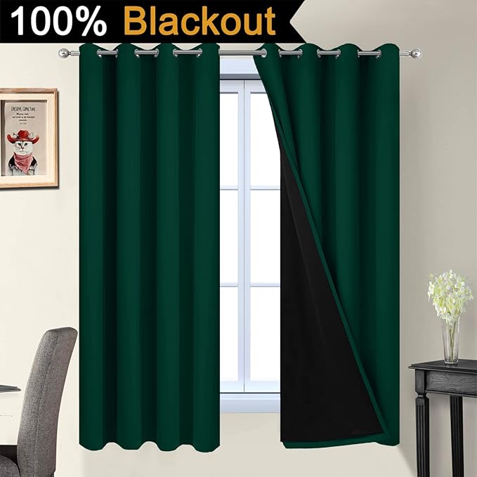 Yakamok Dark Green 100% Blackout Curtains 72 Inches Long 52" Wide 2 Panels | - Image 2