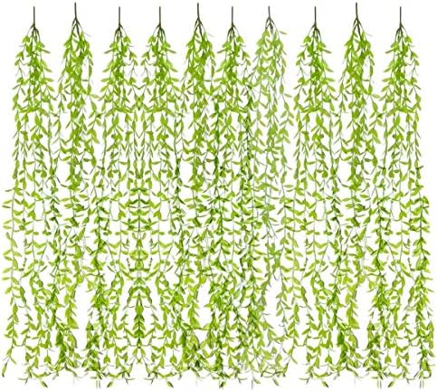 Artificial Vines, 10 Pack Hanging Ivy Fake Weeping Willow Greenery Leaves Plastic Plants Faux Garland Vine UV Resistant for Indoor Outdoor Garden Door Wall Baskets Wedding Party Decoration - Green by LOVENIMEN