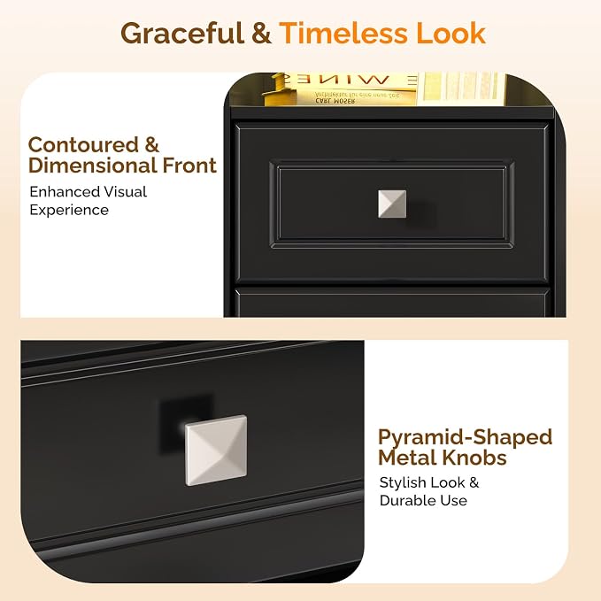 Bonnlo Led Nightstand with Charging Station, Night Stand Black Bedside Table - Image 5