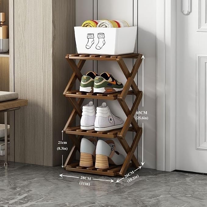 Foldable Shoe Rack, Bamboo Vertical Shoe Organizer Tall - Image 2