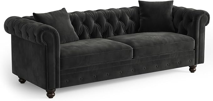 ONBRILL 82 Inch Chesterfield Sofa, 23 Inch Deep Seat Velvet Couch by ONBRILL