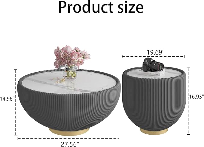 Round Marble Coffee Table Set of 2, 2 Piece White Coffee Table and End Table - Image 2