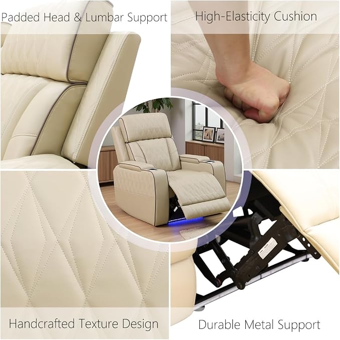 Power Recliner Sofa Set, Leather Reclining Couch & Chair Set, Living Room - Image 7