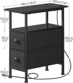 HOOBRO End Table with Charging Station, Narrow Side Table with 2 Fabric Drawers - Image 3