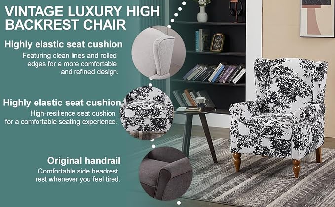 Coffee Table Armchair Set, High Back Reading Chair Solid Wood Side Table for - Image 4