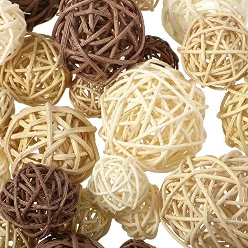 Wicker Ball Orbs,White, Wood Color, Light Tan, Coffee,2.4'',2'',1.6'',1.2'' - Image 4