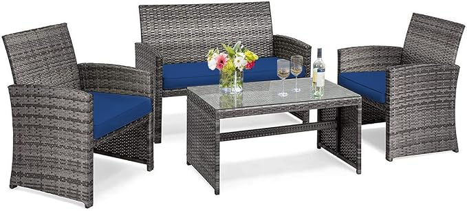 Tangkula 4 PCS Wicker Patio Conversation Set, Outdoor Rattan Sofas by TANGKULA