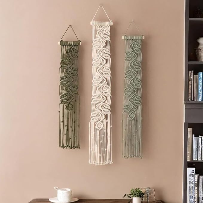 M MANUAL 3 Pcs Macrame Leaf Wall Hanging Bohemian Wall Decor Feathers Wall Art - Image 5