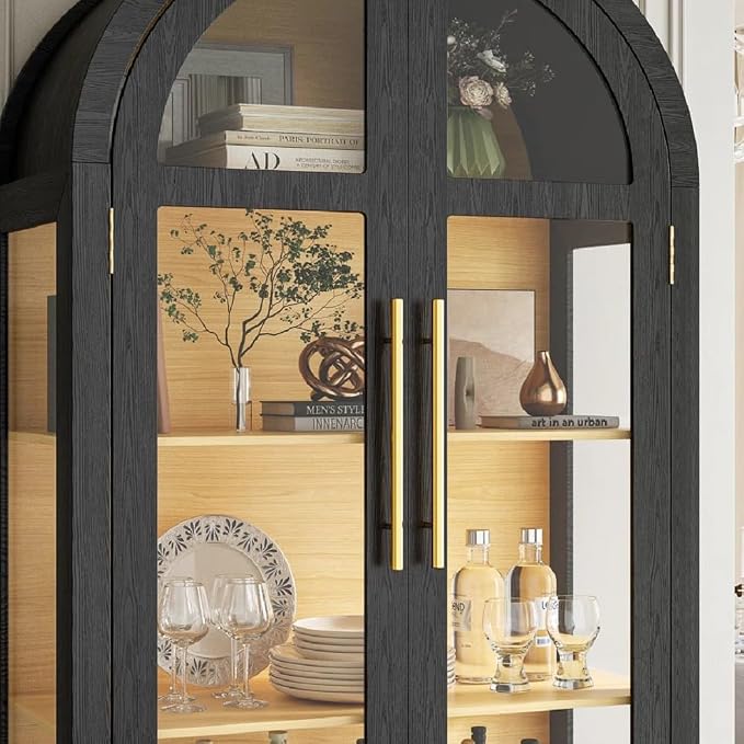 Arched Curio Cabinet with Glass Doors, 4-Tier Display Cabinet with 2 Drawers - Image 8
