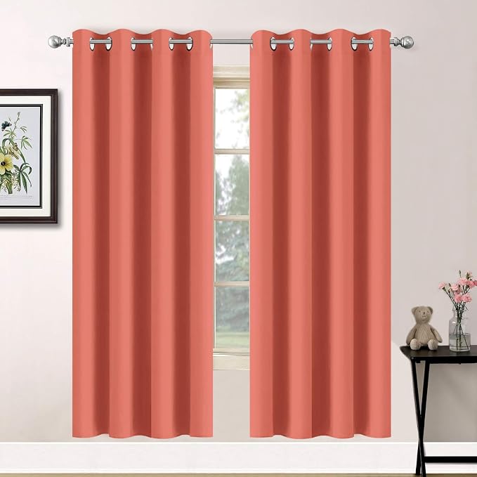 Yakamok Room Darkening Curtains 52x72 inch Length Coral Orange-Living Room | 2 by Yakamok