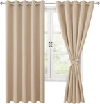 Blackout Curtains for Bedroom, 60 x 63 Inches Length Beige 2 Panels | Thermal by Hiasan