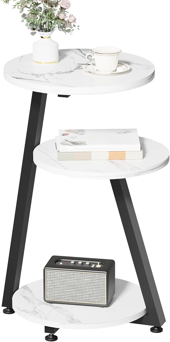 BEWISHOME Round End Table Marble Side Table by BEWISHOME