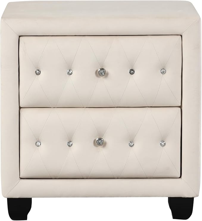 Sophia Modern Style Crystal Tufted 2-Drawer Nightstand Upholstered by MatrixFurnitureGroup