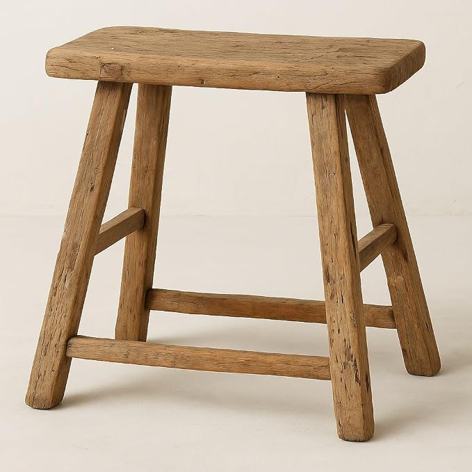 Artissance Vintage Wooden Stool, Solid Natural Wood 12–20" W x 6–9" D x 18–22" H - Image 4