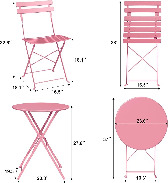3-Piece Folding Bistro Set Outdoor Patio Furniture, Space-Saving Foldable - Image 5