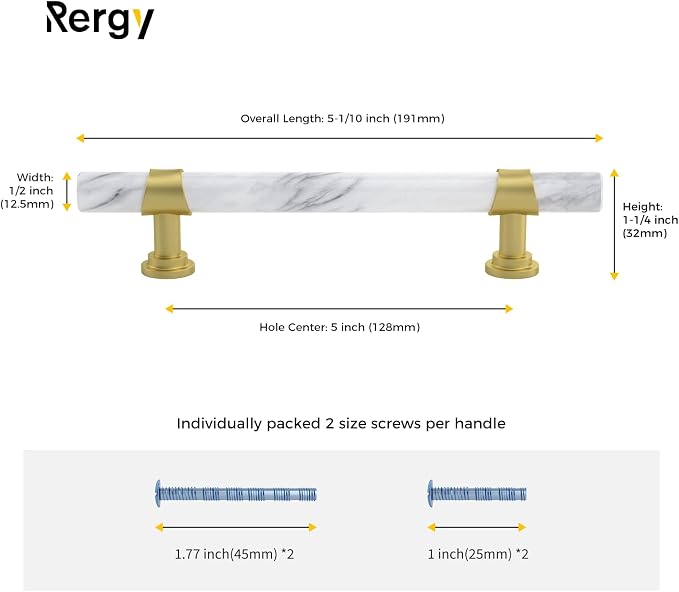 Rergy Cabinet Handles Marble Drawer Pulls and Knobs, T-Bar Hardware - Image 2
