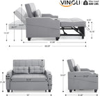 VINGLI Light Grey Futon Sofa Bed Convertible Loveseat Sleeper Couch, Faux - Image 3