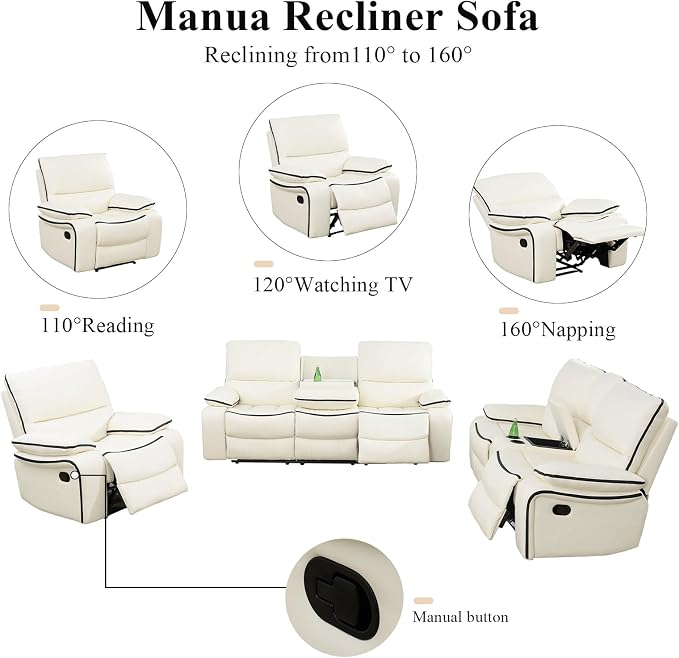 3-Piece Recliner Sofa Set, Adjustable Leather Recliner - Image 5